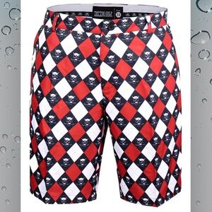 Tattoo Golf men's ProCool Argyle Monster skull goth shorts size 34